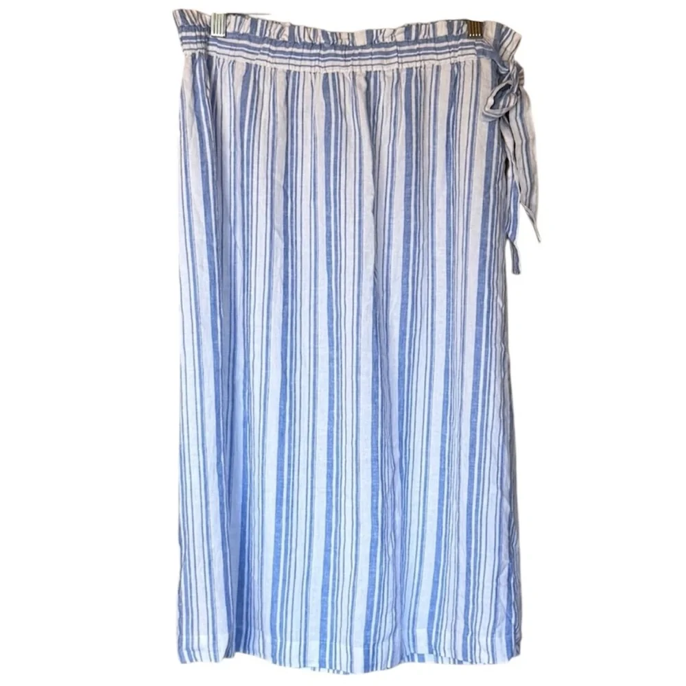 New Tommy Bahama Linen Blue and White Striped Maxi Skirt with Tie Waist - Picture 2 of 4